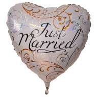 Just Married folie hjerte ballon 18" (u/helium)